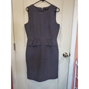 Women's Tahari Sleeveless Polka Dot Peplum Dress Navy White 10 NWT
